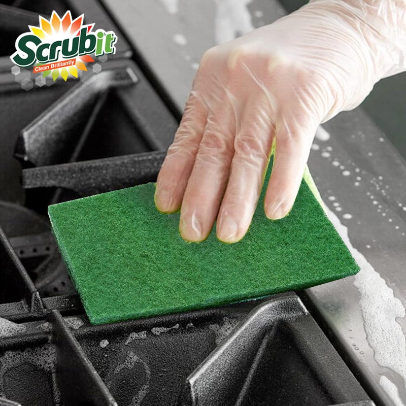 SCRUBIT Scouring Pads - Heavy Duty Household Cleaning Scrubber with Non-Scratch Anti-Grease Technology - Reusable Scrubbing Pads - Green, 12 Pack - Image 2
